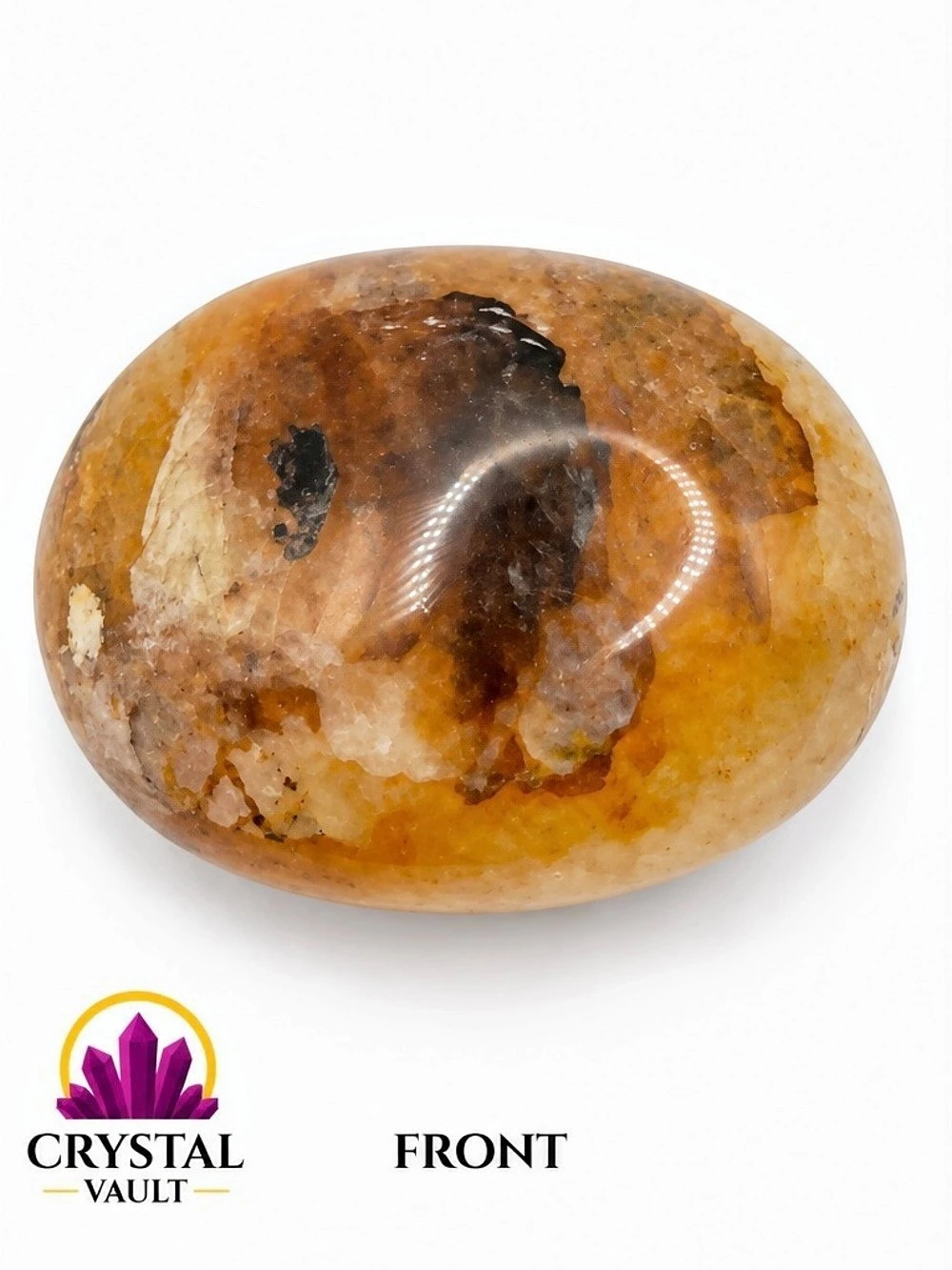 Golden Healer Quartz Palm Stone 2” Polished Crystal 2.3 oz